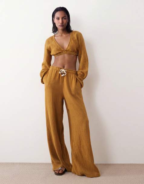 ASOS DESIGN - Pantalon d'ensemble à enfiler en gaze avec cordon à nouer - Olive - view 1