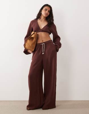 Pantalon d'ensemble à enfiler en gaze avec cordon à nouer - Prune-Violet M
