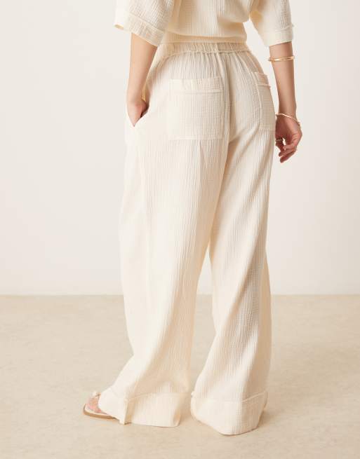 ASOS DESIGN - Pantalon d'ensemble à enfiler en gaze de coton avec bords effilochés - Babeurre, 5 de 5