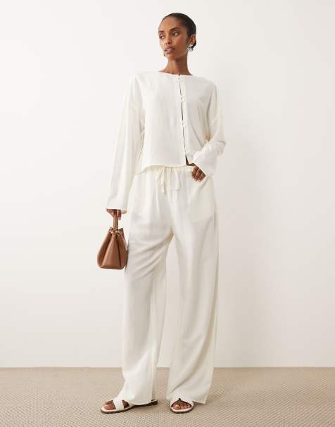 ASOS DESIGN - Pantalon d'ensemble à enfiler en lin mélangé - Écru - view 1