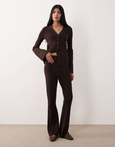 ASOS DESIGN - Pantalon d'ensemble à nervures ajusté et évasé - Chocolat - view 1