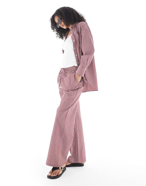 ASOS DESIGN - Pantalon d'ensemble ample à taille nouée - Bordeaux rayé, 5 de 5