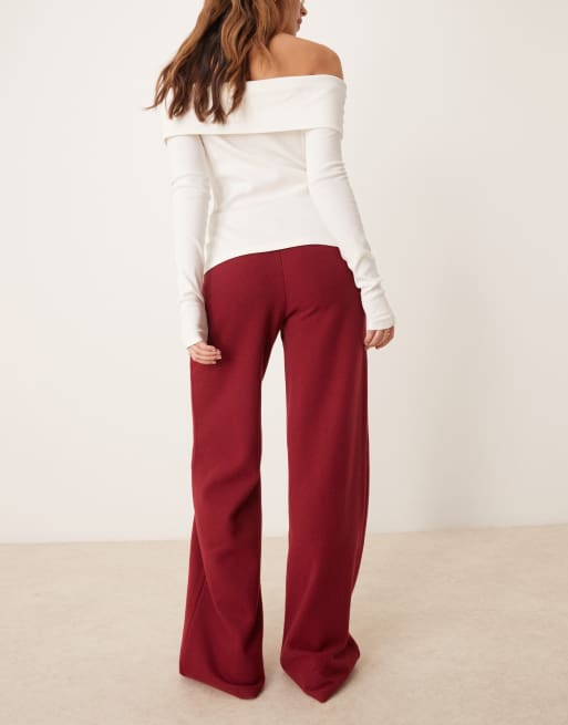 ASOS DESIGN - Pantalon d'ensemble ample effet brossé - Bordeaux, 4 de 5