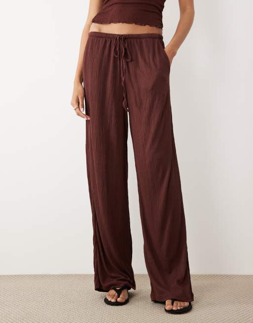 ASOS DESIGN - Pantalon d'ensemble ample effet froissé avec cordon de serrage - Chocolat, 2 de 5
