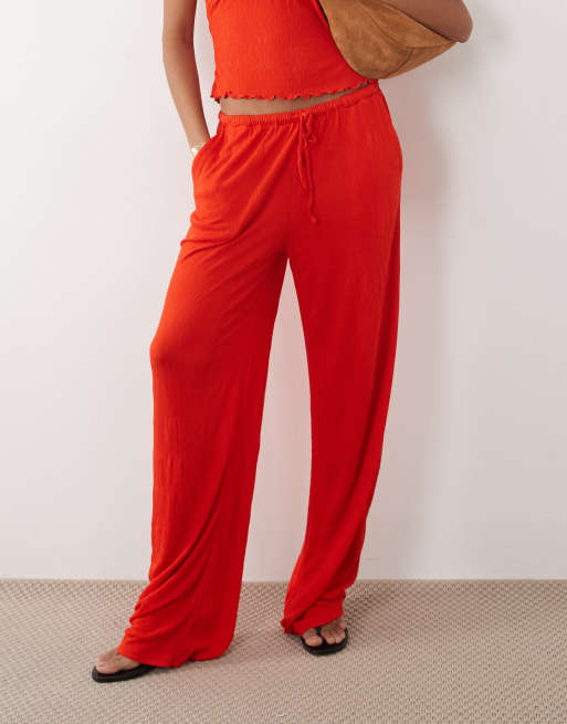 ASOS DESIGN - Pantalon d'ensemble ample effet froissé avec cordon de serrage - Rouge, 2 de 5