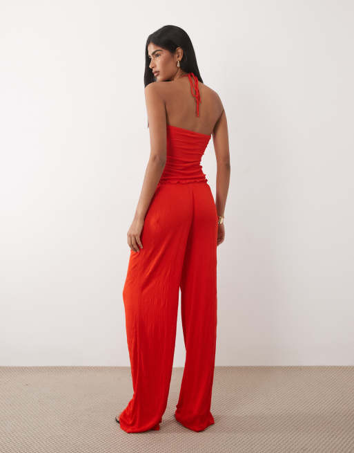 ASOS DESIGN - Pantalon d'ensemble ample effet froissé avec cordon de serrage - Rouge, 5 de 5