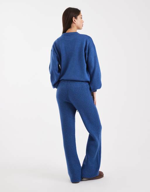 ASOS DESIGN - Pantalon d'ensemble ample en maille côtelée - Bleu foncé, 4 de 5