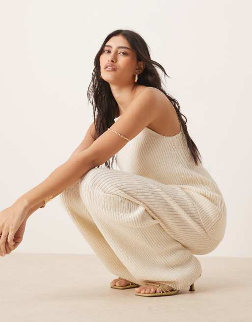 ASOS DESIGN - Pantalon d'ensemble ample en maille flammée - Crème, 2 de 5