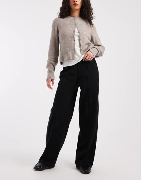 ASOS DESIGN - Pantalon d'ensemble ample en tissu côtelé effet brossé avec surpiqûres à l'avant - Noir - view 1