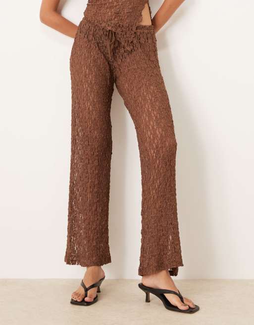 ASOS DESIGN - Pantalon d'ensemble ample style festival à taille mi-haute en dentelle transparente - Marron, 3 de 5