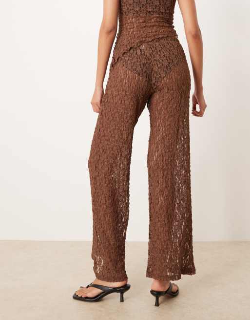 ASOS DESIGN - Pantalon d'ensemble ample style festival à taille mi-haute en dentelle transparente - Marron, 5 de 5