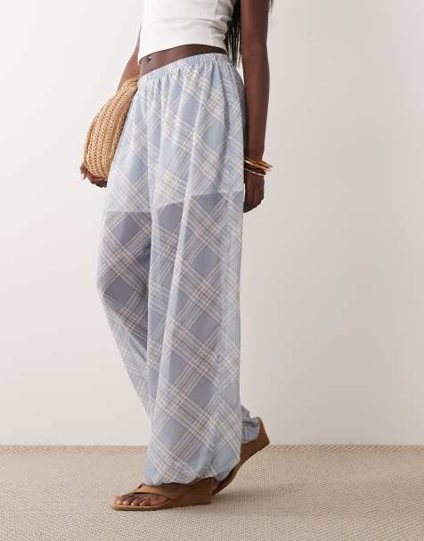 ASOS DESIGN - Pantalon d'ensemble bouffant en tissu transparent à carreaux - Bleu - view 1