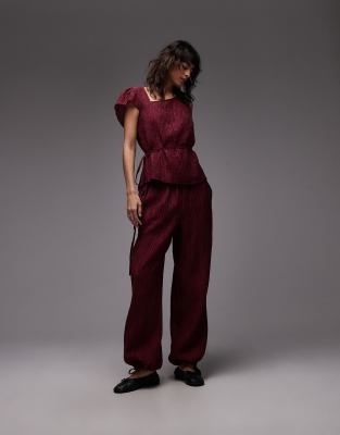 Pantalon d'ensemble coupe ballon effet froissé - Bordeaux-Bleu L