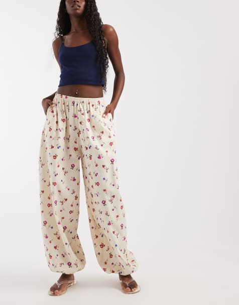 ASOS DESIGN - Pantalon d'ensemble coupe ballon en lin mélangé à fleurs - view 1