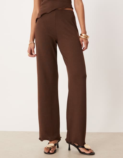 ASOS DESIGN - Pantalon d'ensemble coupe droite aspect laine - Marron foncé, 3 de 5