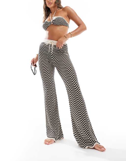 ASOS DESIGN - Pantalon d'ensemble de plage en maille à rayures - Noir et blanc
