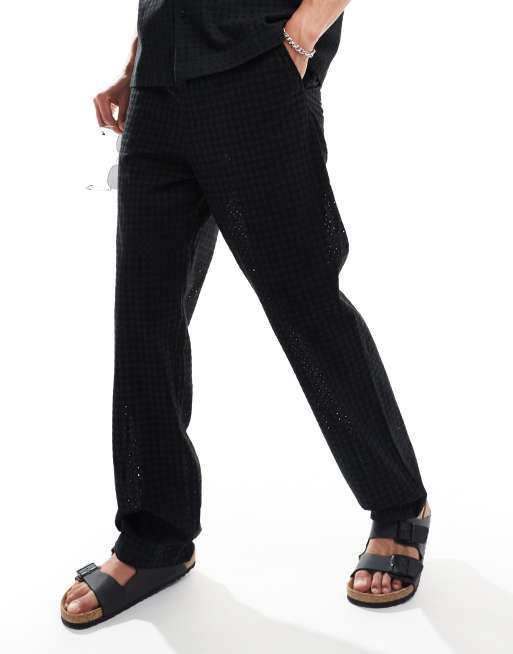 ASOS DESIGN - Pantalon d'ensemble décontracté en broderie anglaise avec taille élastique - Noir, 3 de 5