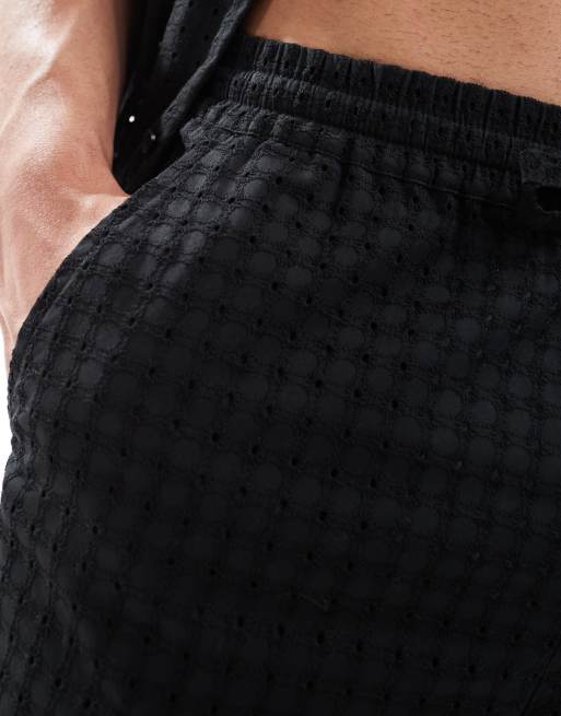 ASOS DESIGN - Pantalon d'ensemble décontracté en broderie anglaise avec taille élastique - Noir, 5 de 5