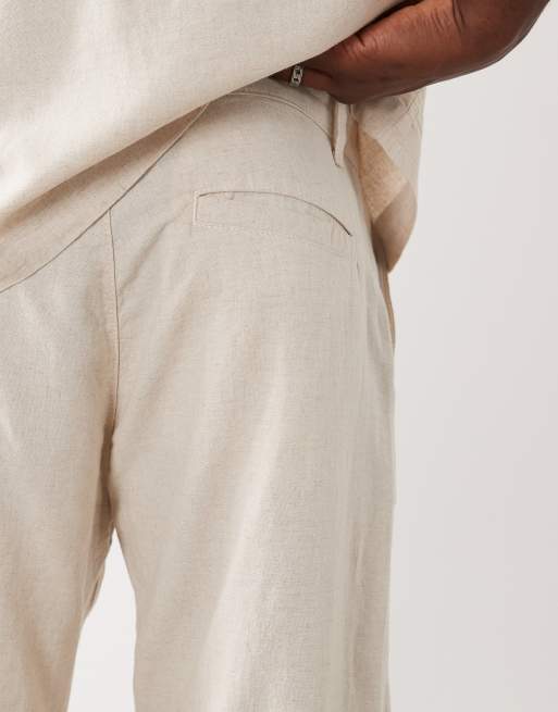ASOS DESIGN - Pantalon d'ensemble droit en lin mélangé - Taupe, 3 de 5