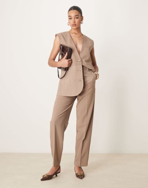 ASOS DESIGN - Pantalon d'ensemble droit et ajusté en tissus variés - Moka - view 1