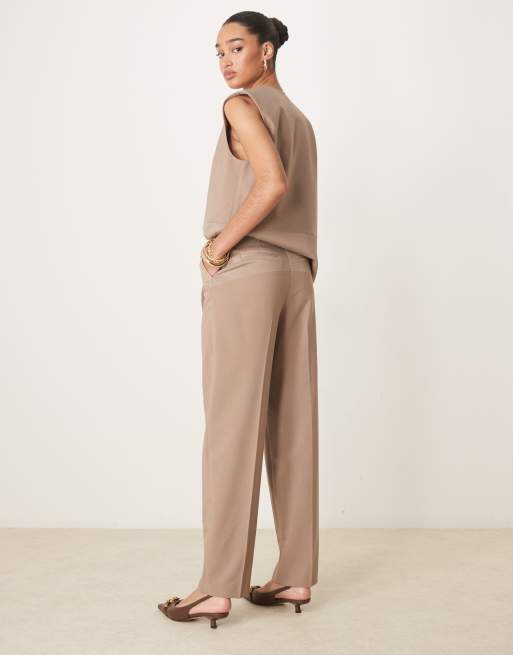 ASOS DESIGN - Pantalon d'ensemble droit et ajusté en tissus variés - Moka, 3 de 4