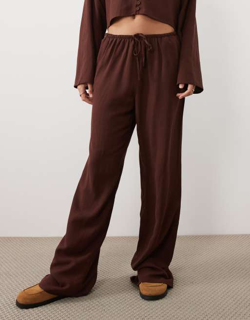 ASOS DESIGN - Pantalon d'ensemble en lin mélangé à enfiler - Marron, 2 de 5