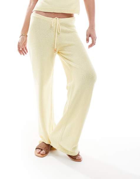 ASOS DESIGN - Pantalon d'ensemble en maille à taille basse avec perles - Jaune beurre - view 1