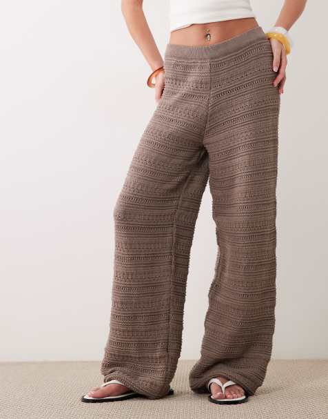 ASOS DESIGN - Pantalon d'ensemble en maille au crochet - Moka - view 1
