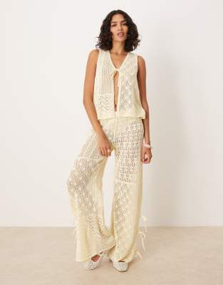 ASOS DESIGN - Pantalon d'ensemble en maille noué devant - Écru - view 1
