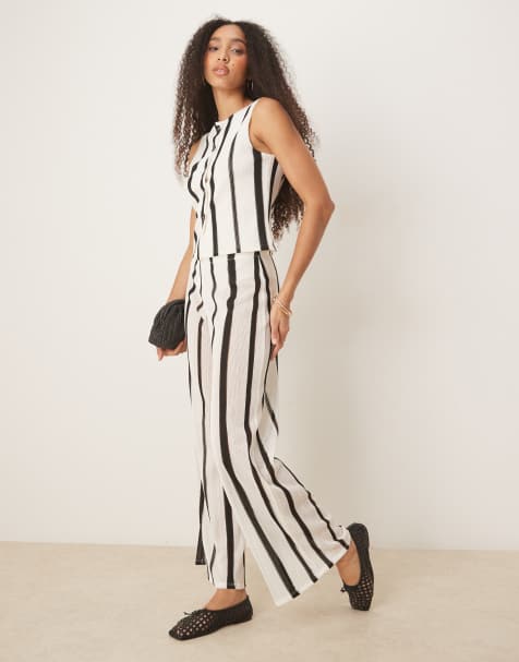 ASOS DESIGN - Pantalon d'ensemble en maille texturée au crochet à rayures - Noir et blanc semi transparent - view 1