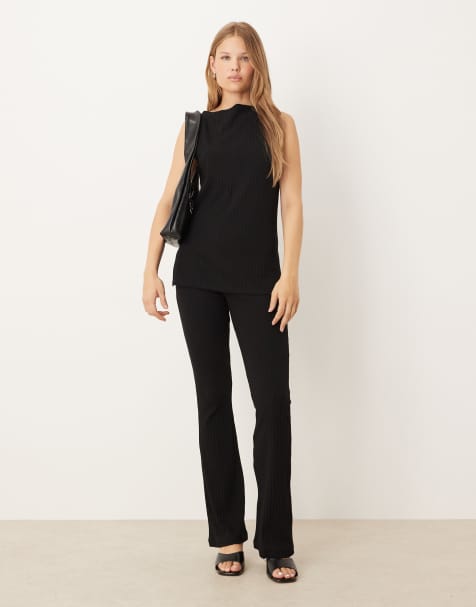 ASOS DESIGN - Pantalon d'ensemble évasé en maille côtelée - Noir - view 1