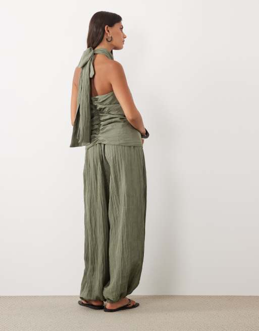 ASOS DESIGN pantalon d'ensemble froissé kaki, 4 de 5