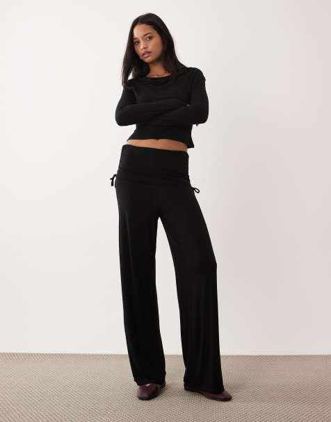 ASOS DESIGN - Pantalon d'ensemble froncé avec taille rabattue à l'arrière - Noir - view 1