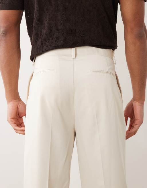 ASOS DESIGN - Pantalon d'ensemble habillé oversize coupe fuselée en sergé à plis - Écru, 5 de 5