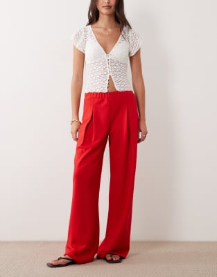 Pantalon d'ensemble plissé coupe ample à enfiler en maille interlock - Rouge S
