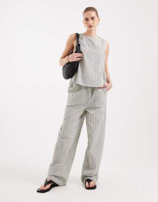 Pantalon d'ensemble rayé à enfiler - Gris et crème-Noir L