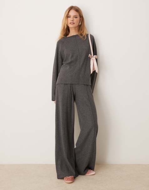ASOS DESIGN - Pantalon d'ensemble ultra doux à taille basse et coutures apparentes - Gris foncé chiné - view 1