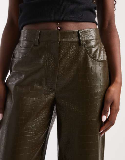 ASOS DESIGN pantalon droit ample ajusté en imitation cuir effet croco olive, 5 de 5
