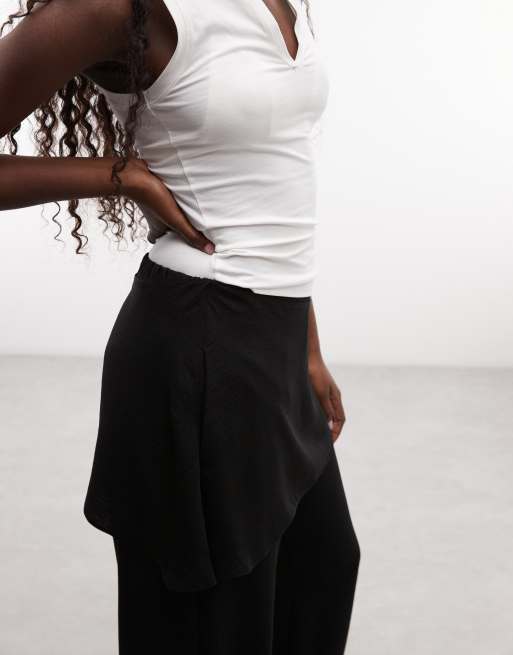 ASOS DESIGN pantalon droit avec détail jupe effet lin en noir, 4 de 5