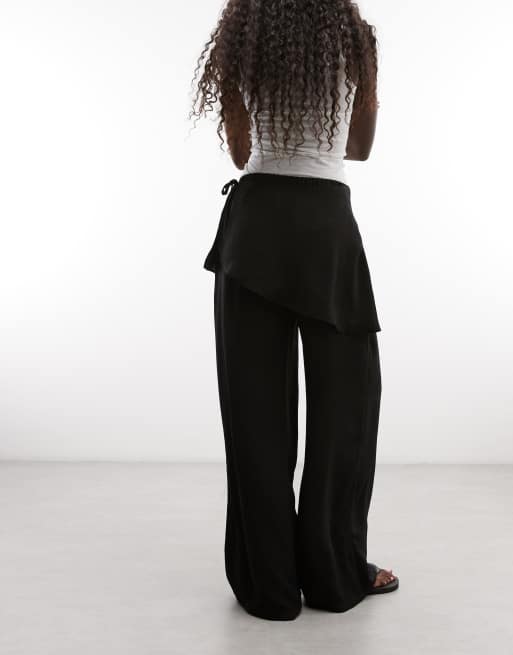 ASOS DESIGN pantalon droit avec détail jupe effet lin en noir, 5 de 5