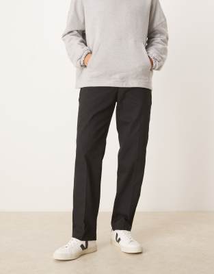 ASOS DESIGN - Pantalon droit chic en coton à taille élastique - Noir