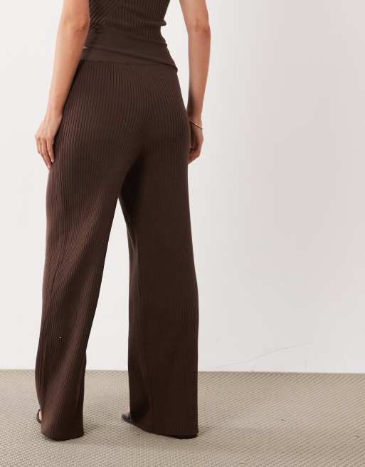 ASOS DESIGN - Pantalon droit d'ensemble en maille nervurée - Chocolat, 4 de 5
