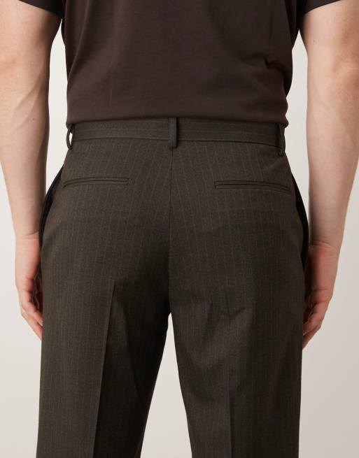 ASOS DESIGN - Pantalon droit élégant à revers et rayures fines - Marron foncé, 5 de 5