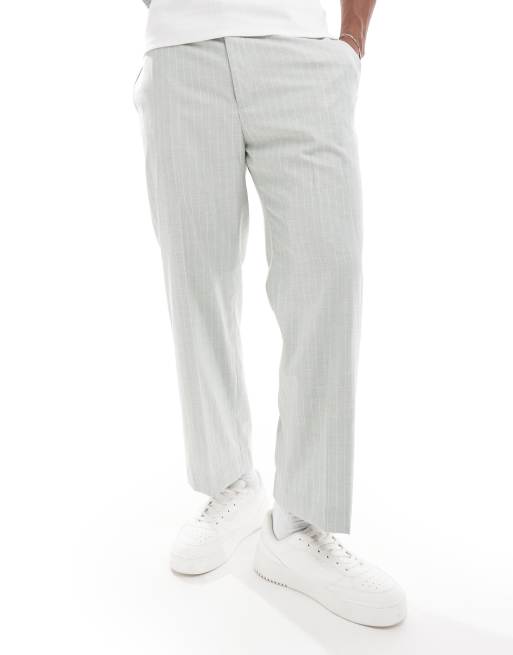 ASOS DESIGN - Pantalon droit élégant d'ensemble coupe raccourcie en lin rayé