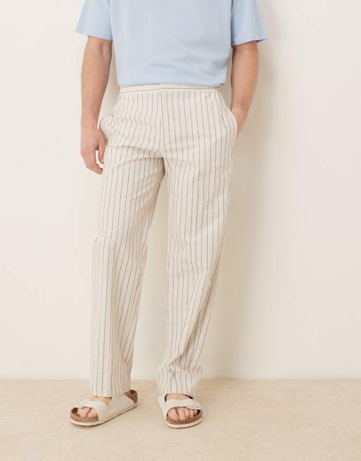 ASOS DESIGN - Pantalon droit élégant en coton mélangé à fines rayures - Blanc, 2 de 5