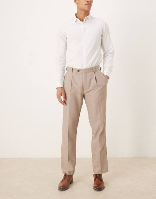 ASOS DESIGN - Pantalon droit élégant en laine à pinces et chevrons - Beige, 2 de 5
