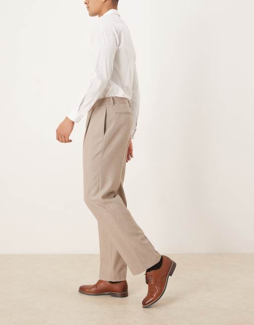 ASOS DESIGN - Pantalon droit élégant en laine à pinces et chevrons - Beige, 3 de 5