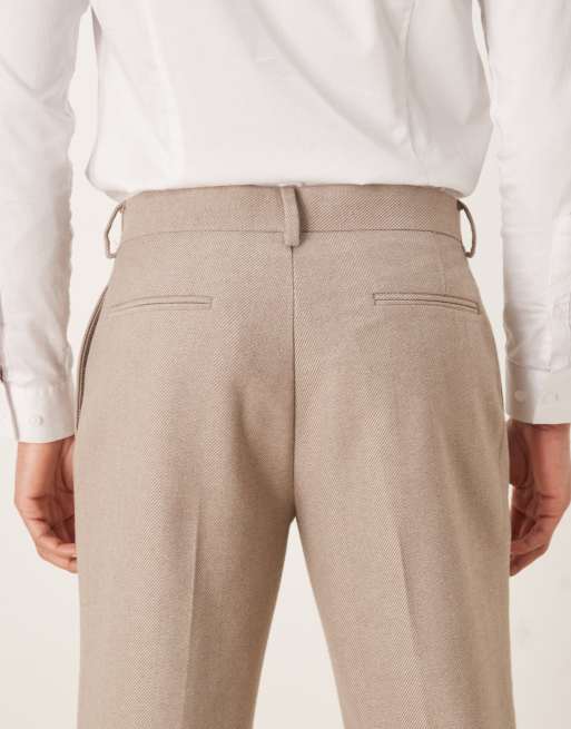 ASOS DESIGN - Pantalon droit élégant en laine à pinces et chevrons - Beige, 5 de 5