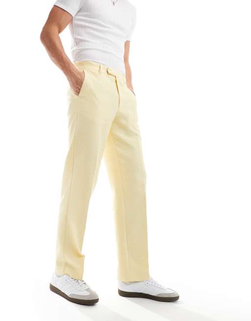 ASOS DESIGN - Pantalon droit élégant en tissu gaufré texturé - Jaune