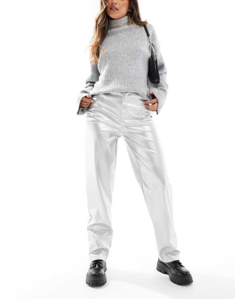 ASOS DESIGN - Pantalon droit en imitation cuir - Argenté - view 1